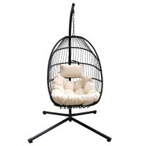 Hangstoel Egg Chair - zwarte standaard met beige kussens